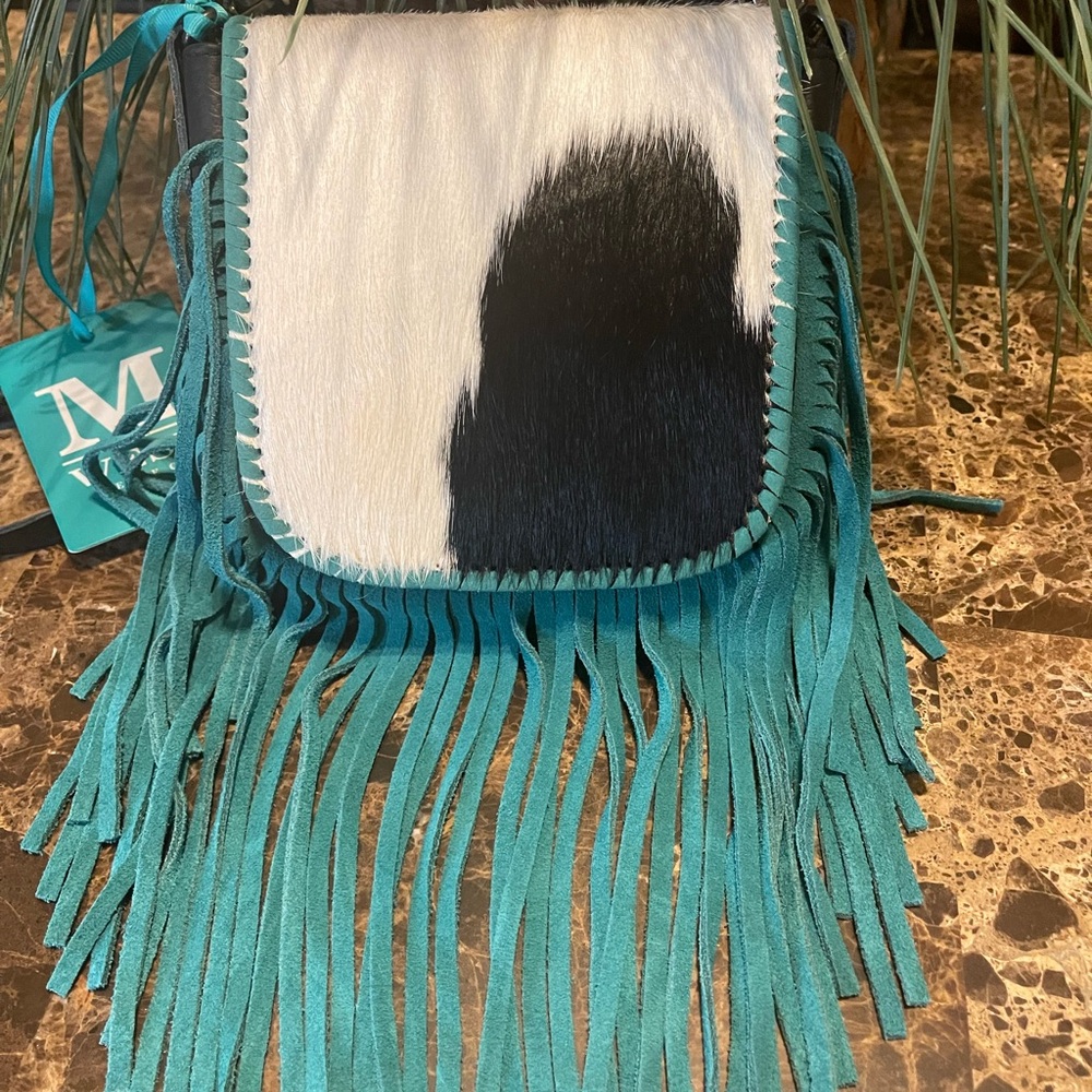 Chic Teal and Black Fringe Crossbody Bag
